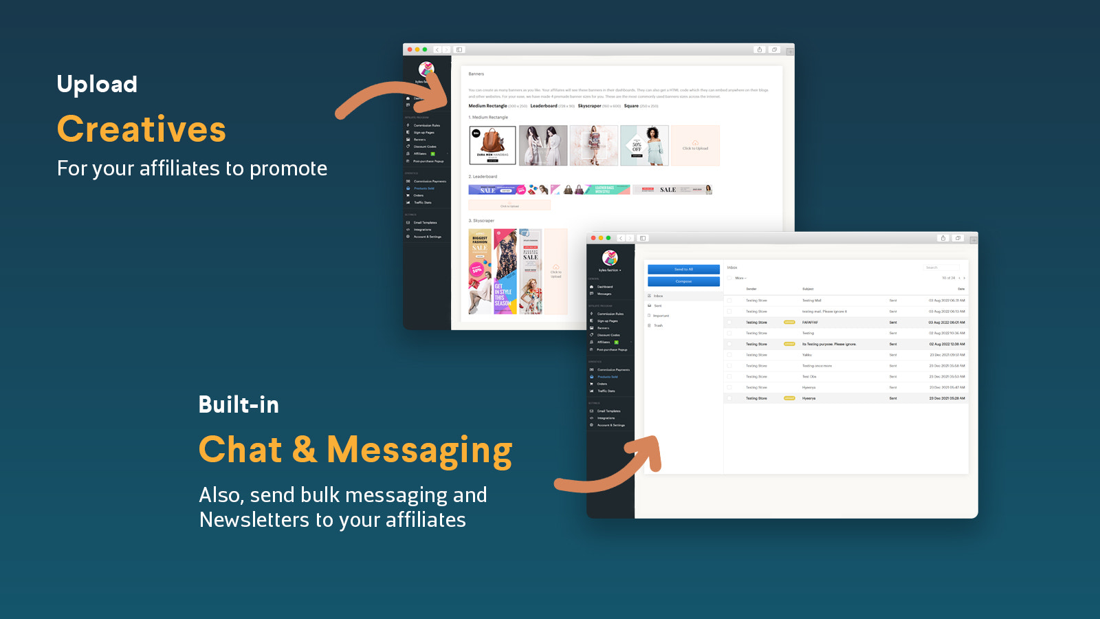 Creatives and Built-in Messaging in Affilo: Affiliate Marketing.