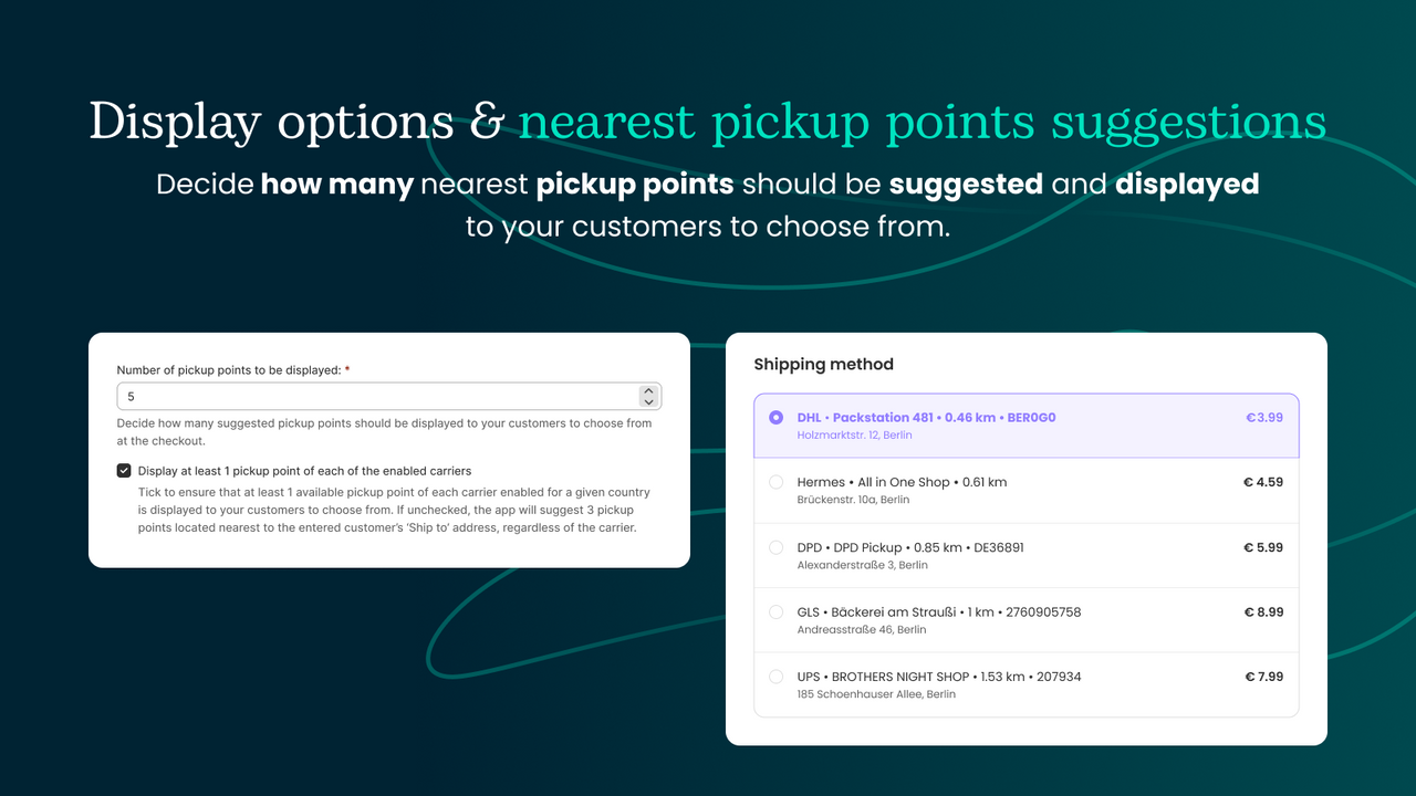 Number of nearest suggested pickup points displayed at checkout