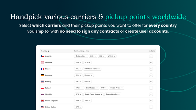 Octolize Pickup Points various carriers, no contracts required