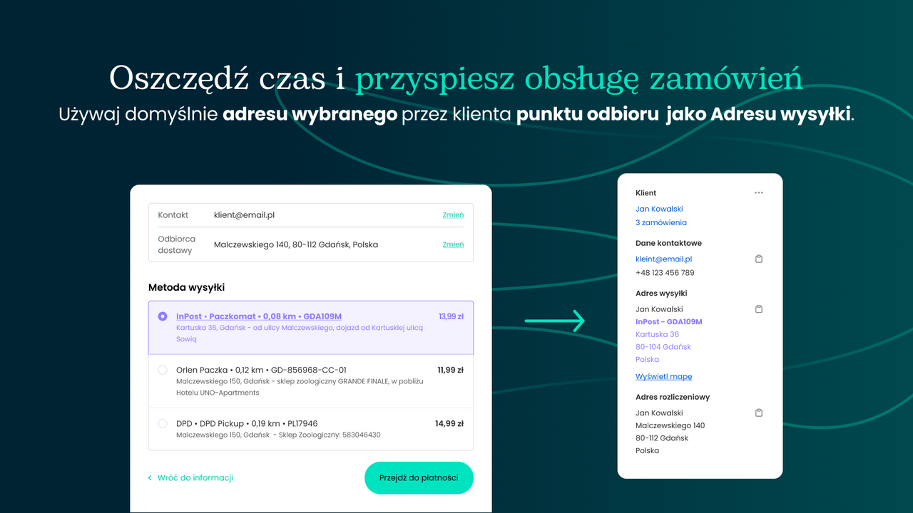 Adres wybranego przez klienta punktu odbioru jako adres wysyłki