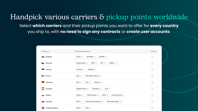 Octolize Pickup Points various carriers, no contracts required