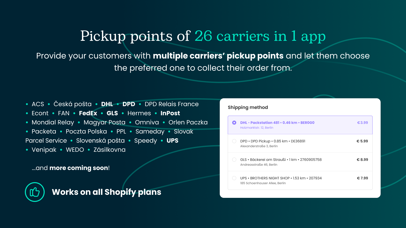 Pickup points at Shopify checkout - Multiple carriers in 1 app