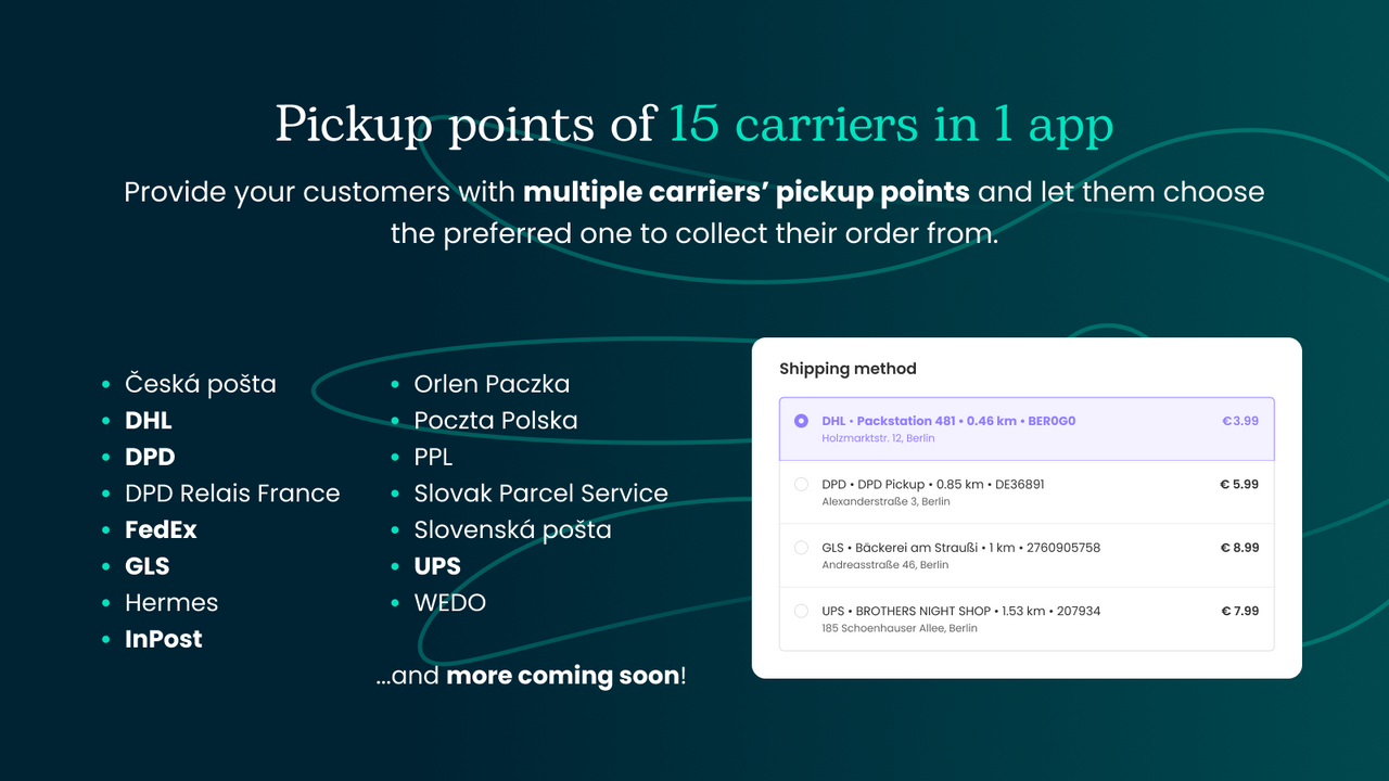 Pickup points at Shopify checkout - Multiple carriers in 1 app