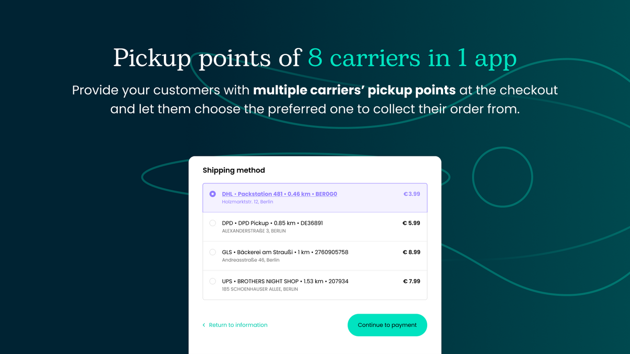 Pickup points at Shopify checkout - Multiple carriers in 1 app