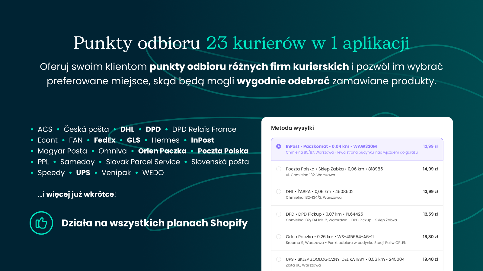 Punkty odbioru wielu kurierów w jednej aplikacji sklepu Shopify