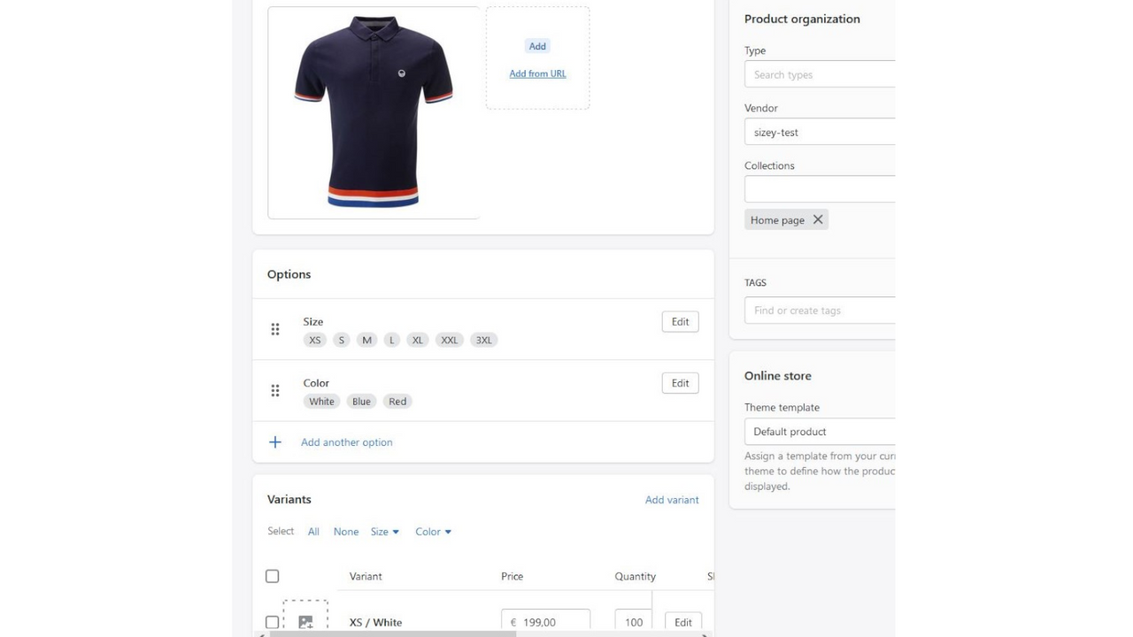 Setup your product size and color variations in product details