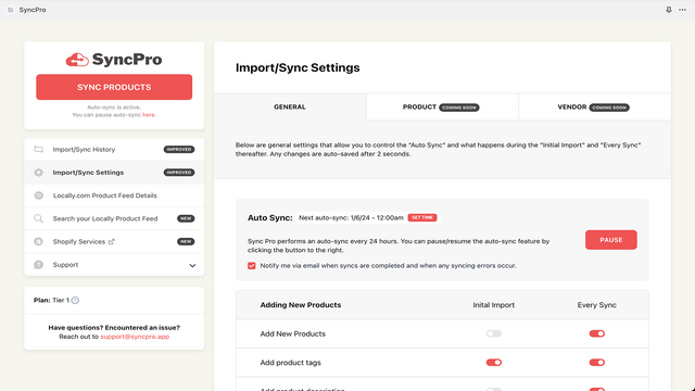 SyncPro Import/Sync Settings