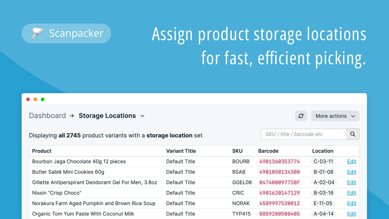 Attribuez des emplacements de stockage des produits pour une sélection rapide et efficace