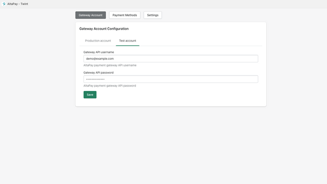 Configuraciones de cuenta de Gateway