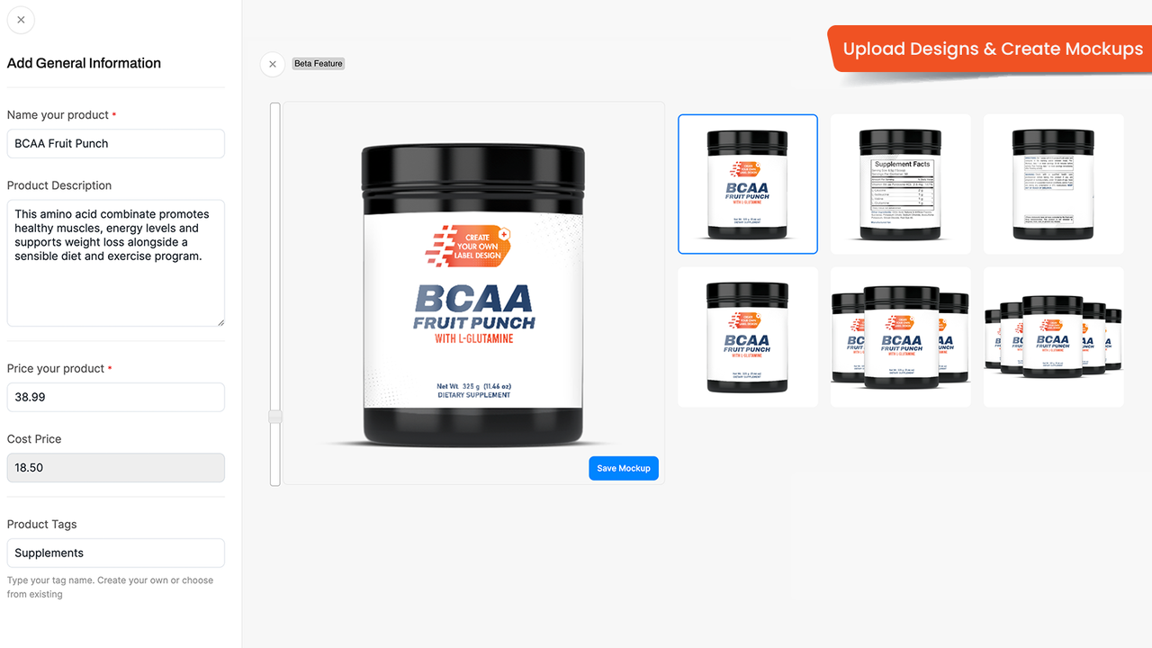 Upload designs and create product mockups.