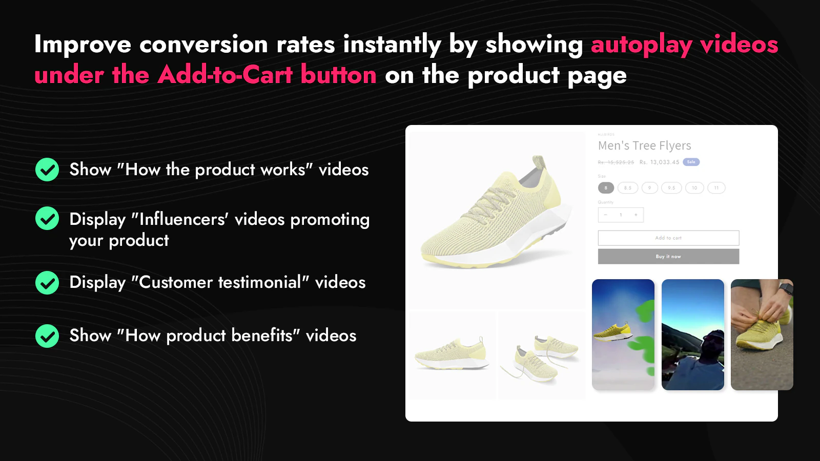 Vídeos de Reprodução Automática Abaixo de Adicionar ao Carrinho - ReelUp