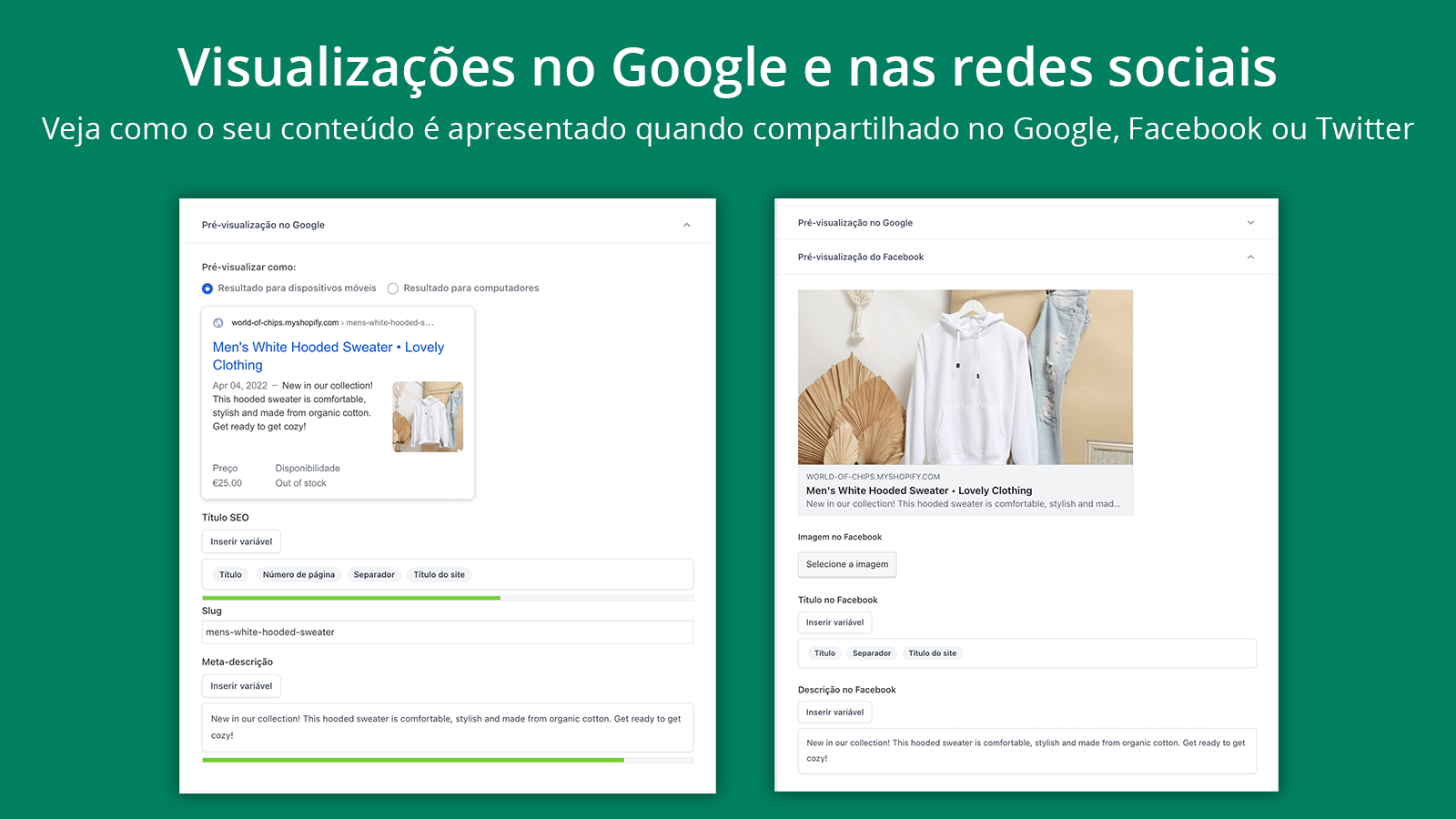 Veja como eu conteúdo é apresentado Google, Facebook ou Twitter