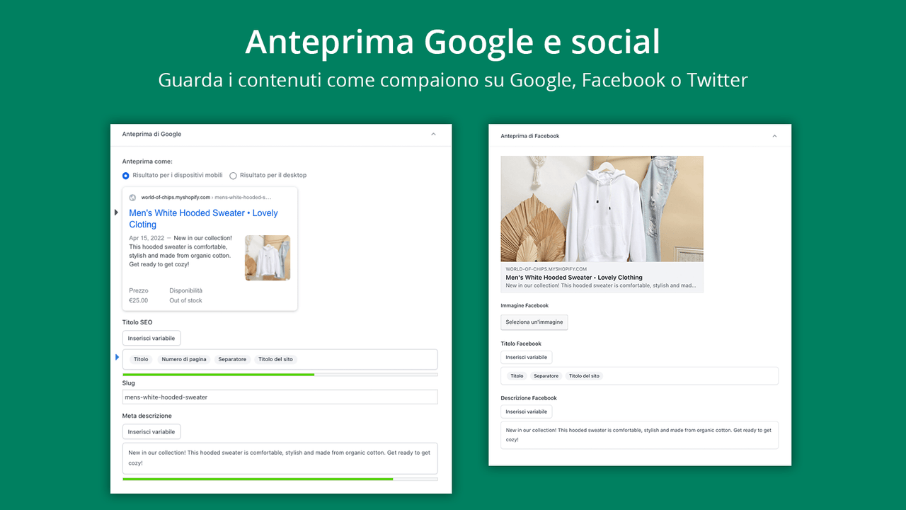 Anteprima Google e Social per contenuti accattivanti