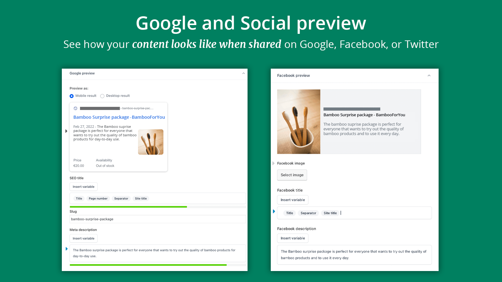 The Google and Social preview makes shared content look good