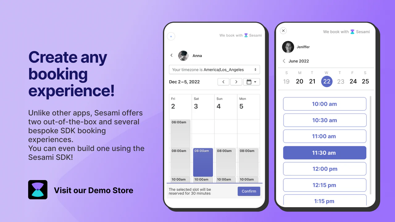 Sesami Booking Experiences, Calendars and SDK