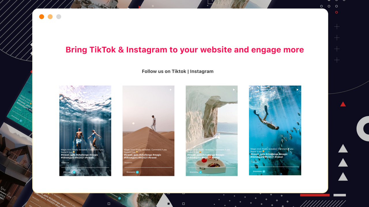 Super Easy to setup Tiktok gallery and instagram feed