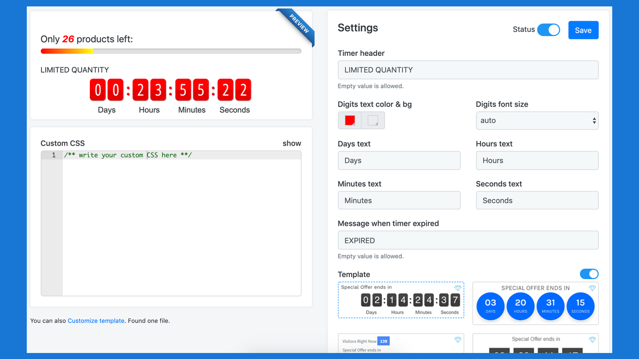 Settings page