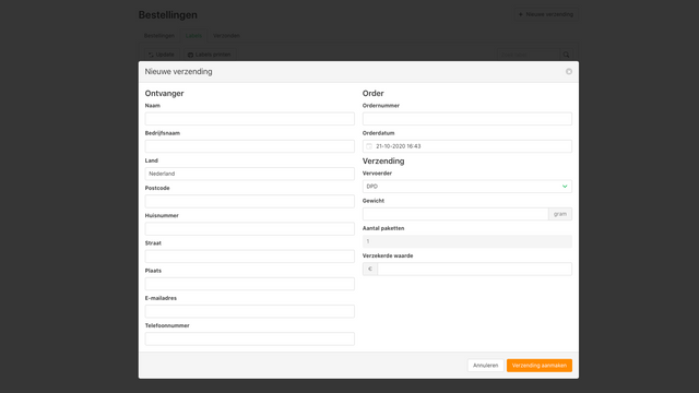 Voeg handmatig en bulk verzendingen toe