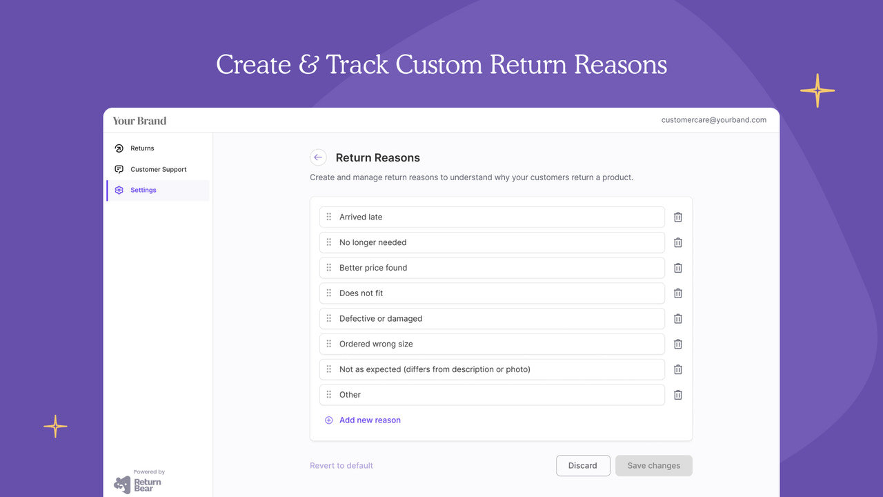 Set up and track custom return reasons for business insights