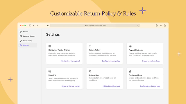 Personnalisez les politiques de retour, les règles de retour et les automatisations commerciales