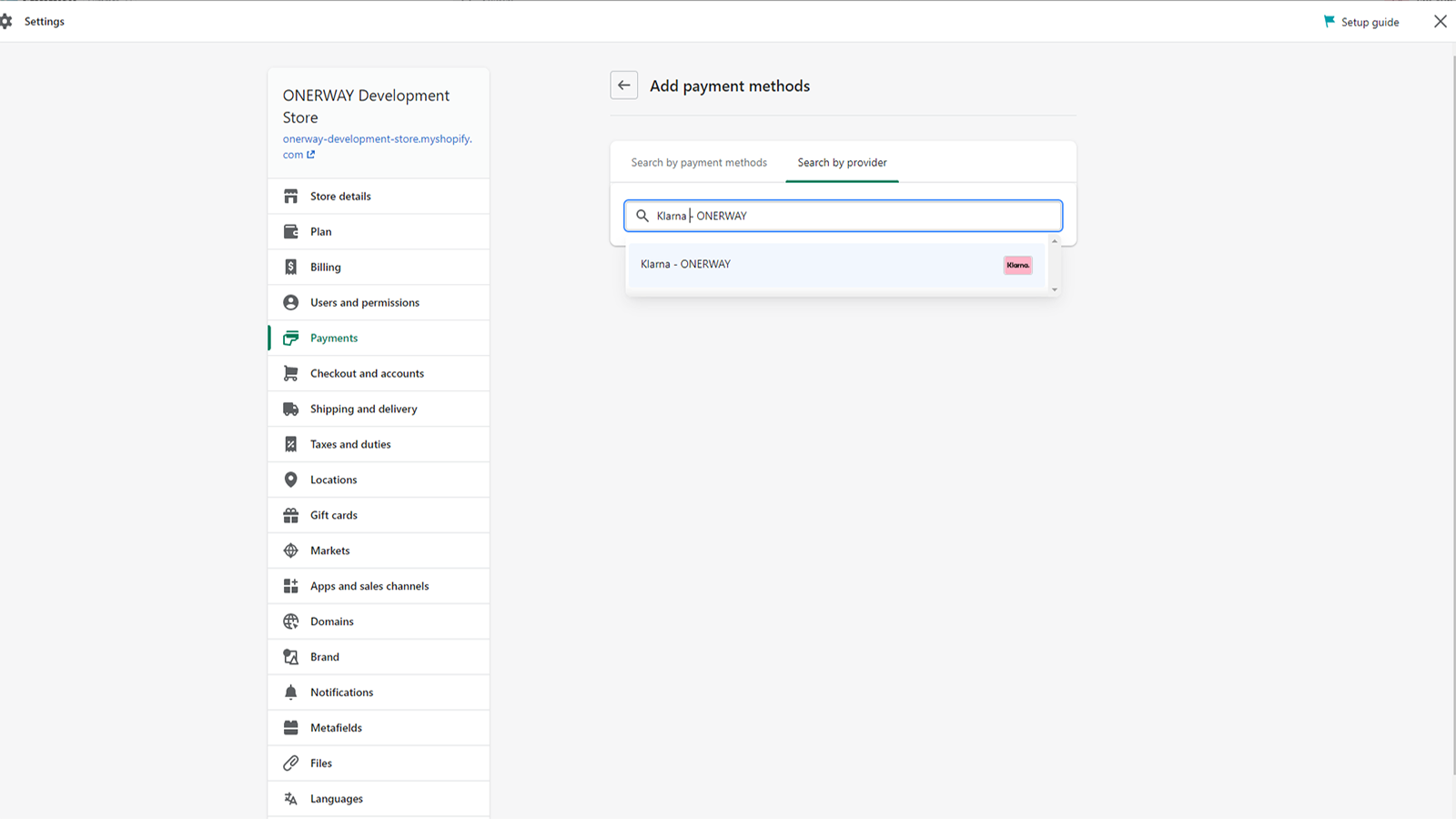 在替代支付提供商中搜索 ONERWAY Klarna