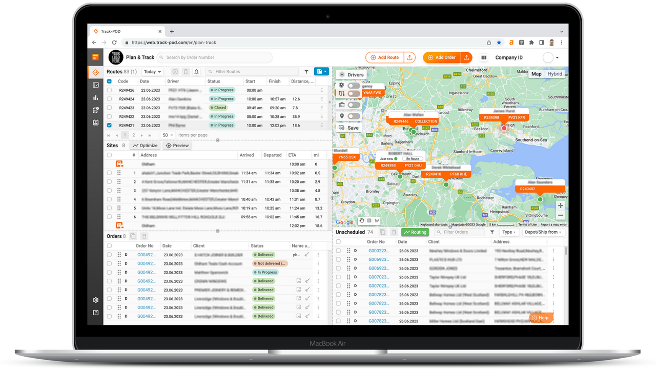 Map-based route planning software