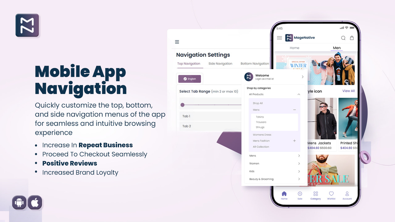 Personnalisation de la navigation de l'application mobile Shopify de MageNative