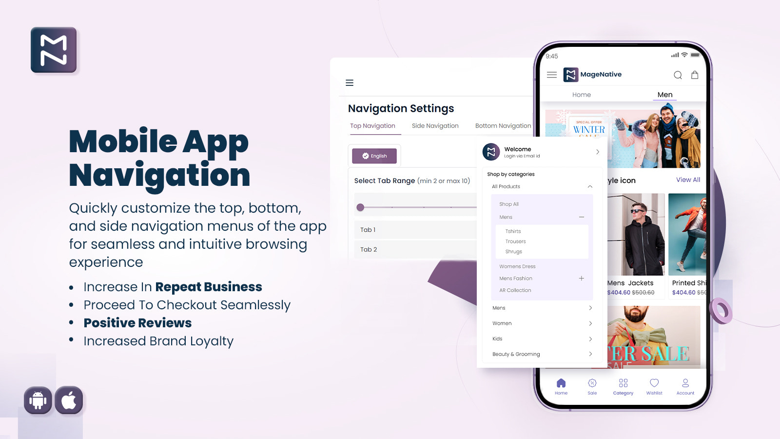 Magenative Shopify Mobile App navigation customization