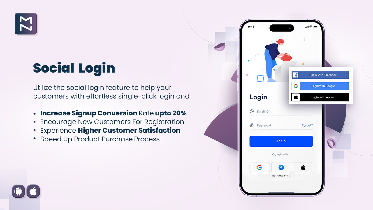 MageNative Shopify Mobile App social logins facebook and google