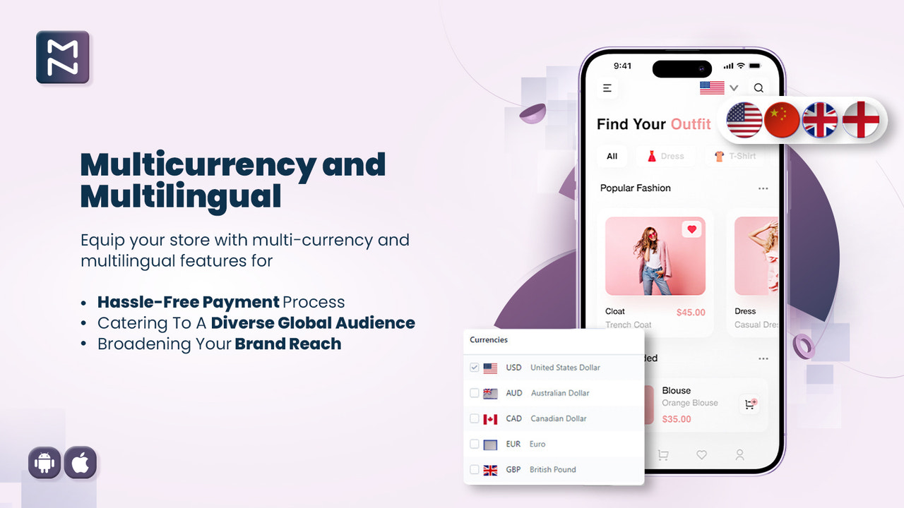 Magenative Shopify Mobiele App meerdere valuta's en meertaligheid