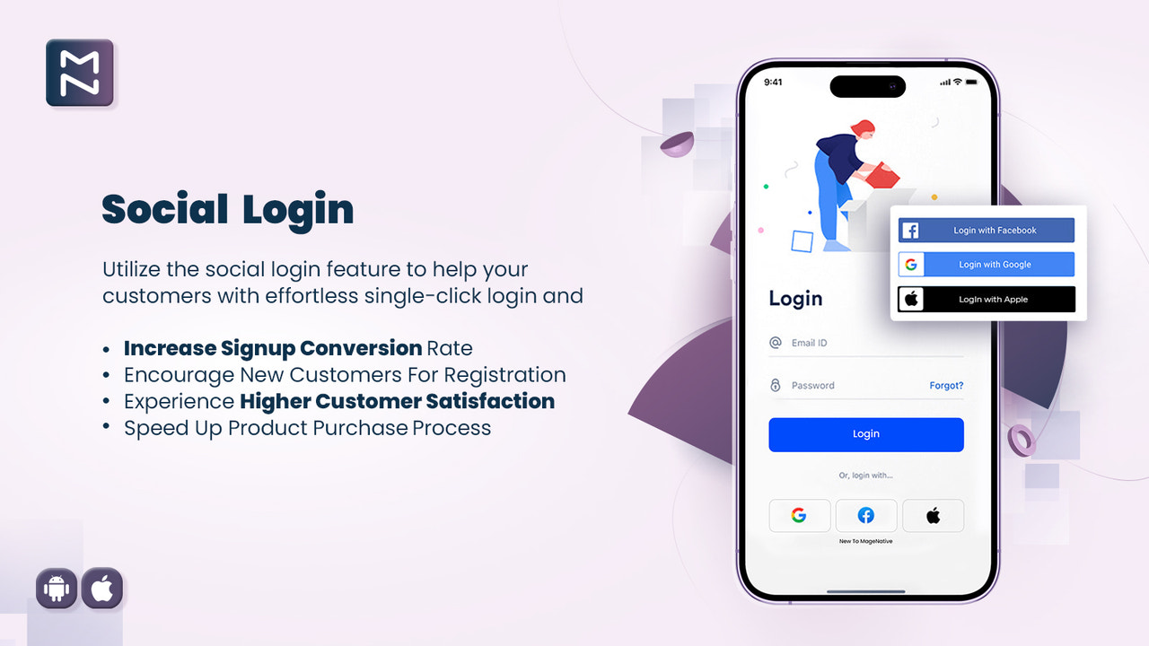 MageNative Shopify Mobile App sociale logins facebook og google