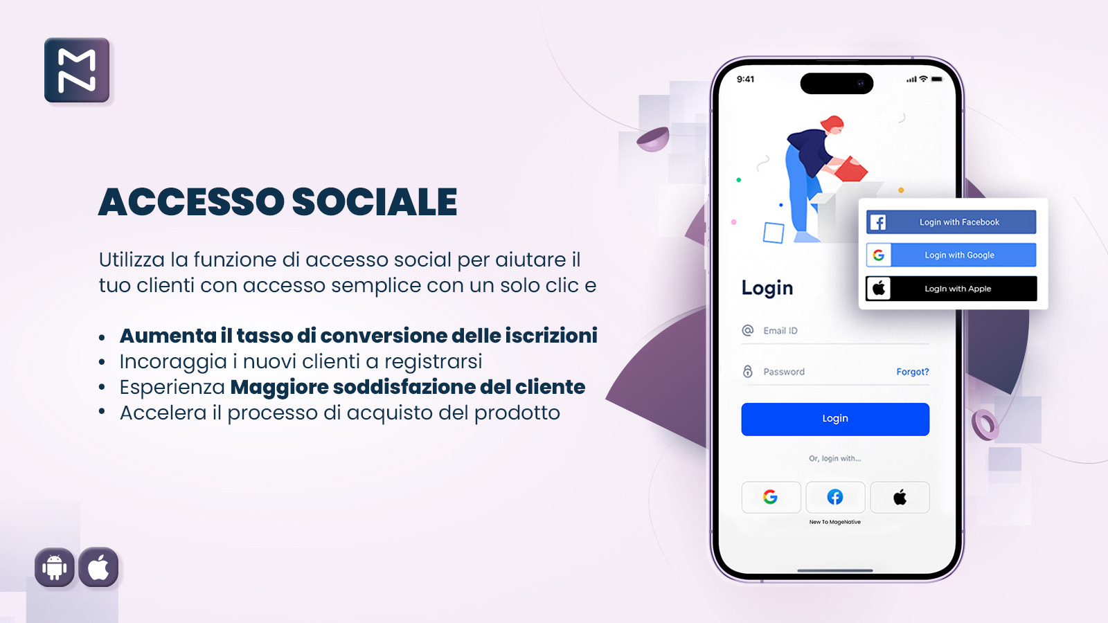 MageNative Shopify Mobile App social logins facebook and google