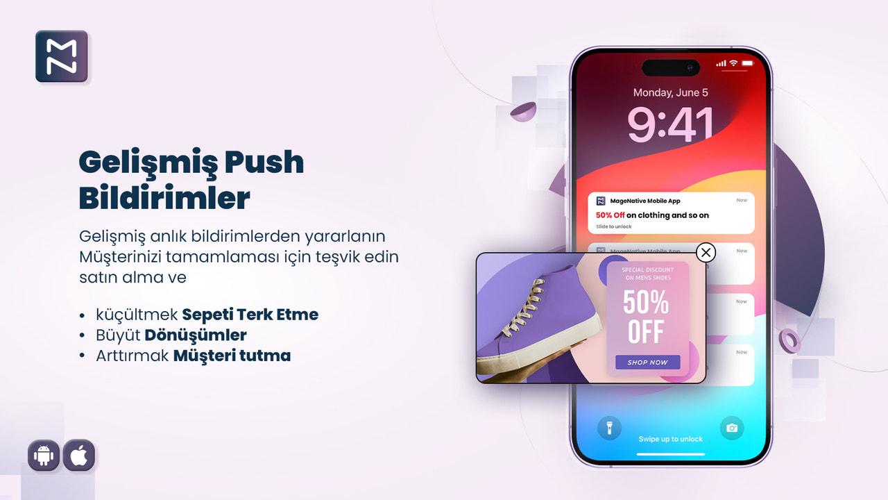 MageNative Shopify Mobil Uygulama gelişmiş bildirimler