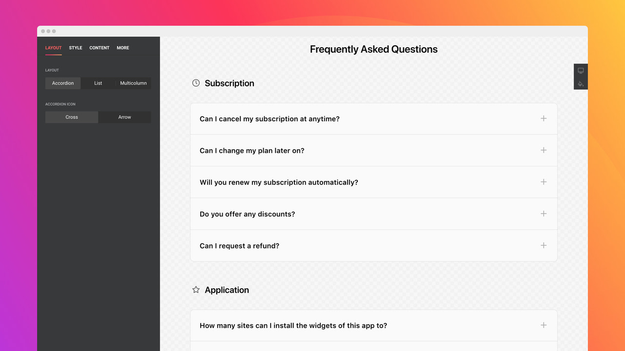 Display your questions in an accordion