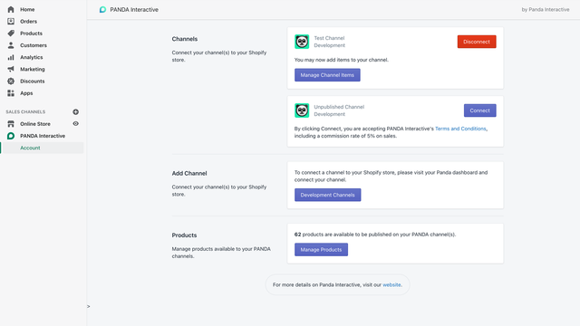 PANDA Interactive Shopify Integration