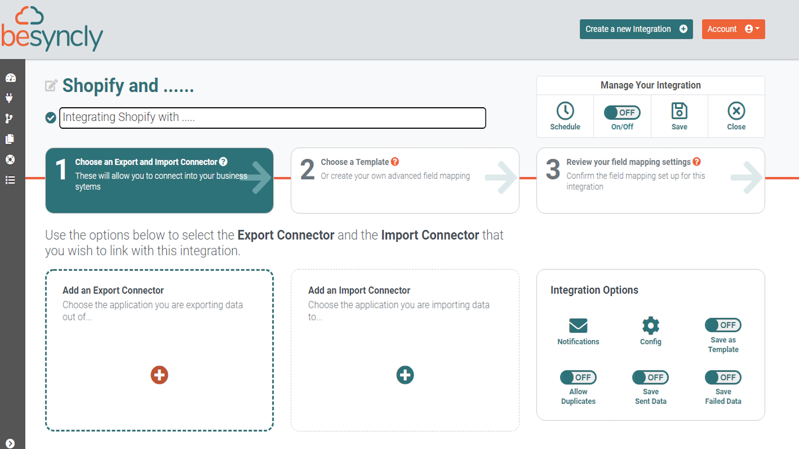 Configure integrações para transferir dados do Shopify para o Besyncly