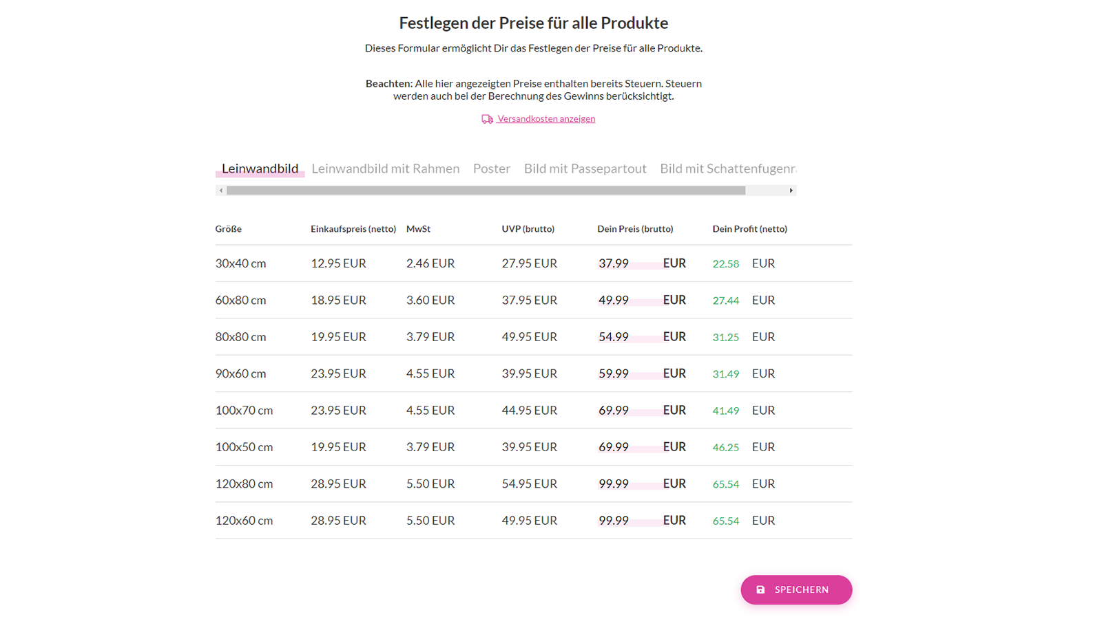 Preisanpassung im Bulk-Verfahren