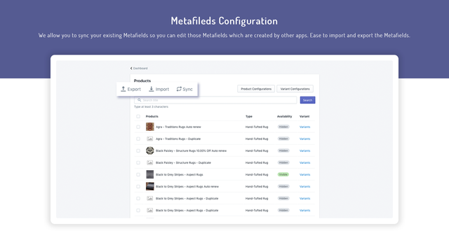 Anpassad Metafields-konfiguration av CrawlApps