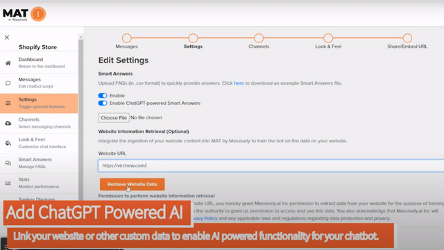 Link website to enable ChatGPT powered AI to answer questions