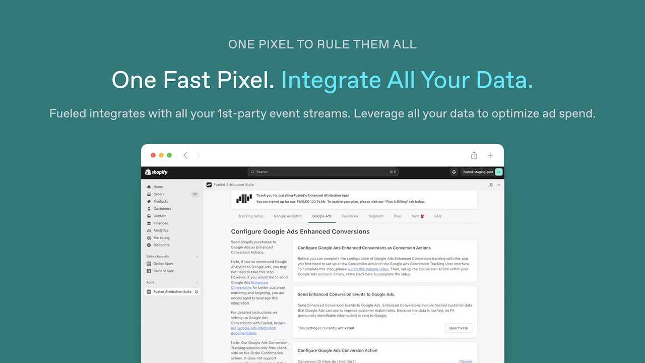 En snabb pixel. Integrera all din data. Google, FB, Segment.