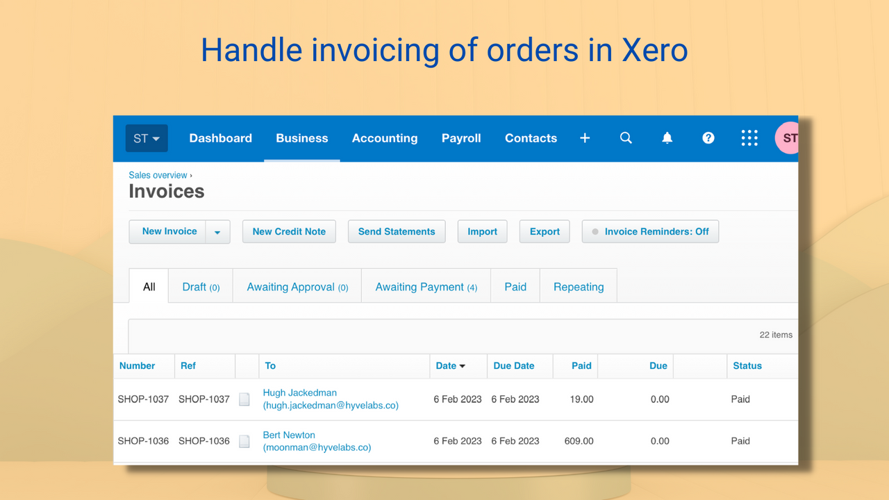 Maneja la facturación de pedidos en Xero. ¡Ideal para tiendas mayoristas!