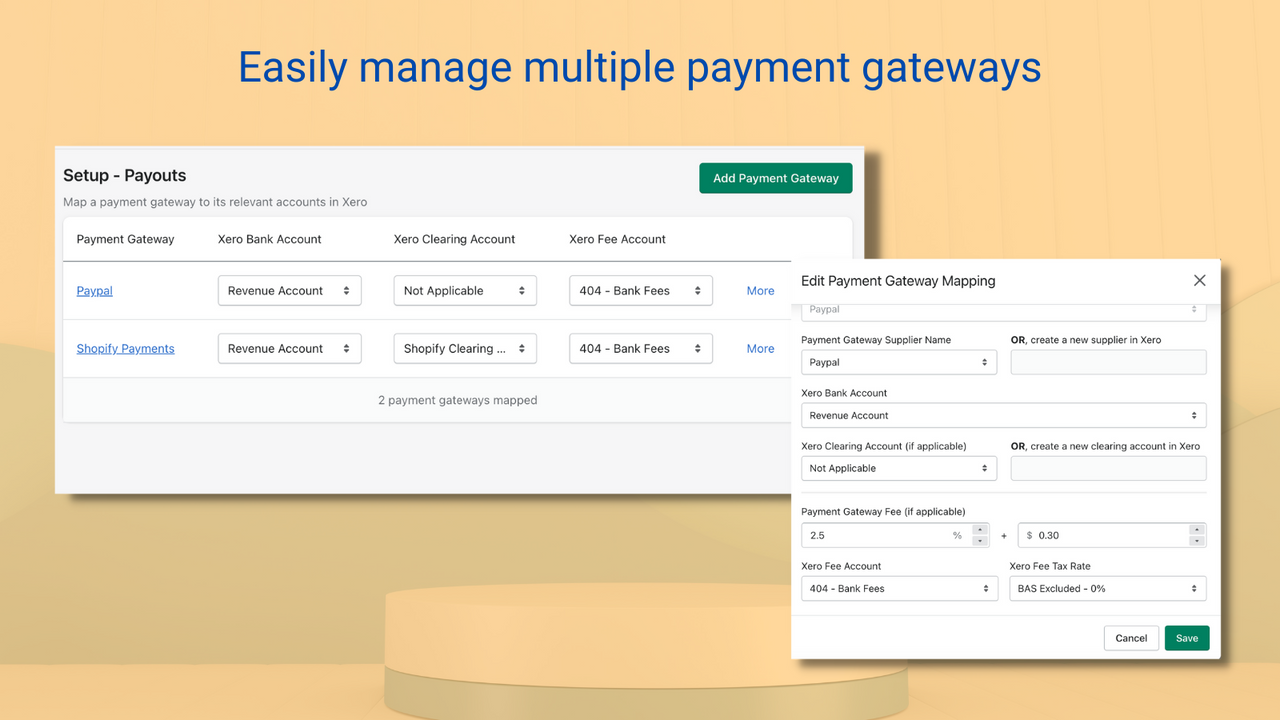 Manage multiple payment gateways (Shopify, Paypal, Afterpay etc)