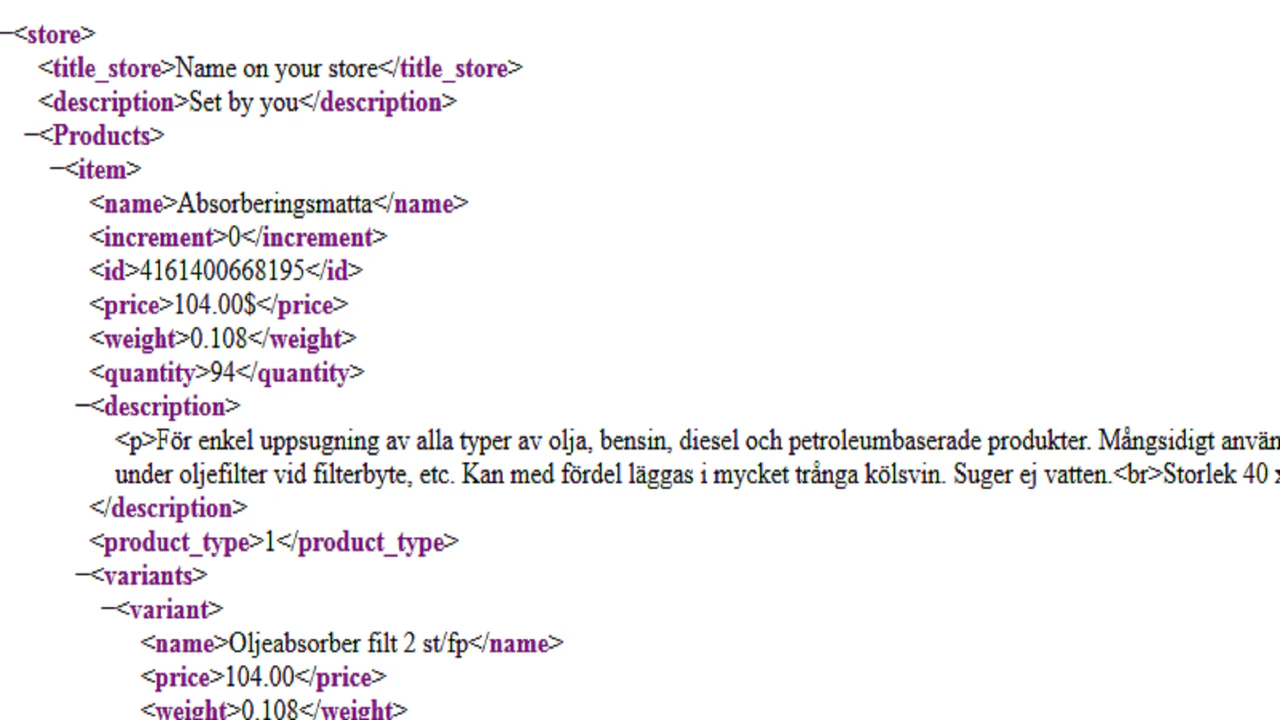 Vaste tags xml