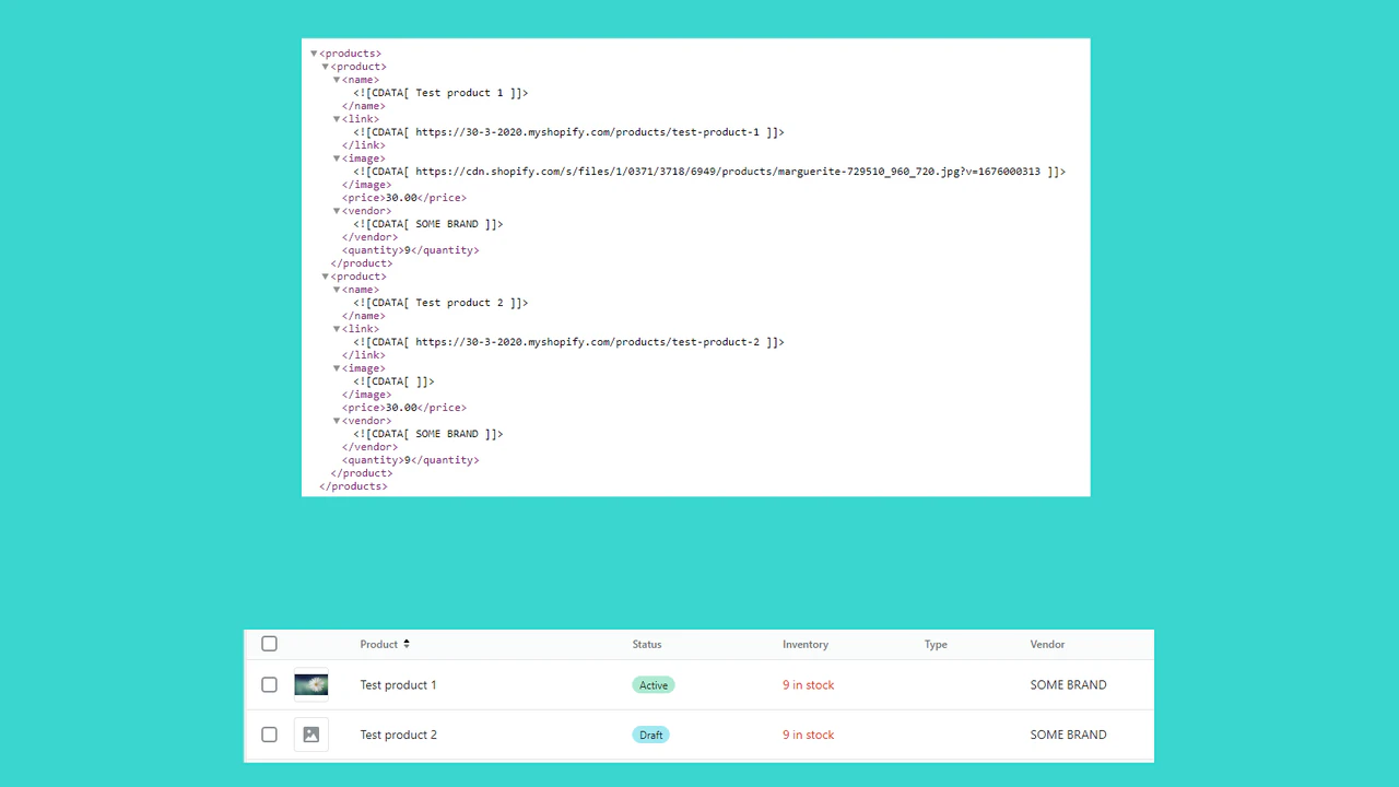 Produkter xml export