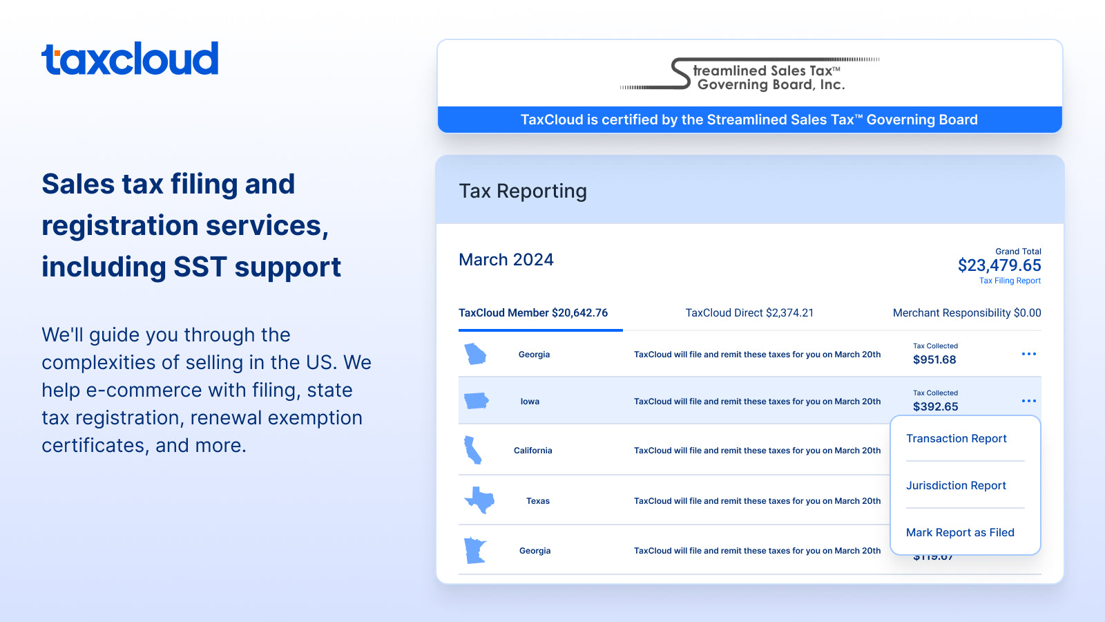 TaxCloud Sales Tax Automation Screenshot