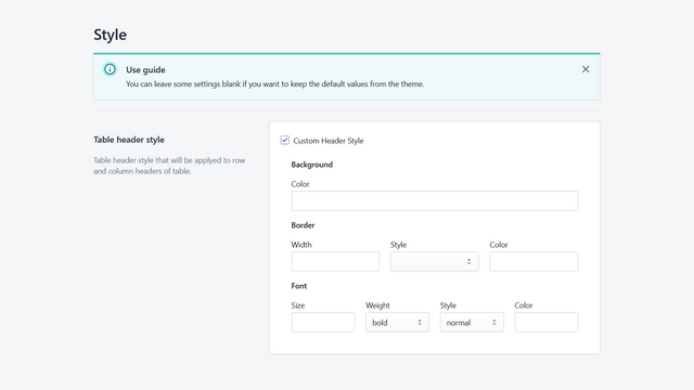 App tabel styling formular for tabel header
