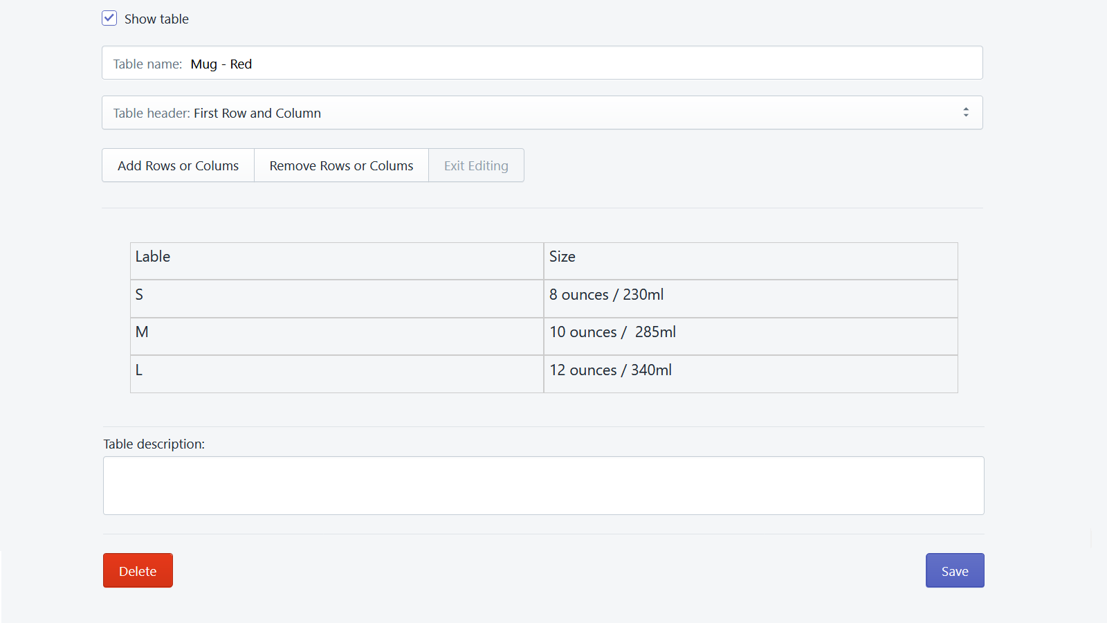 Creando una nueva tabla usando el editor de tablas