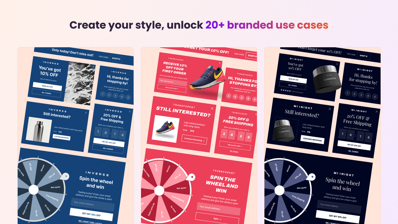 gamification, lucky wheel, product recommendation popups