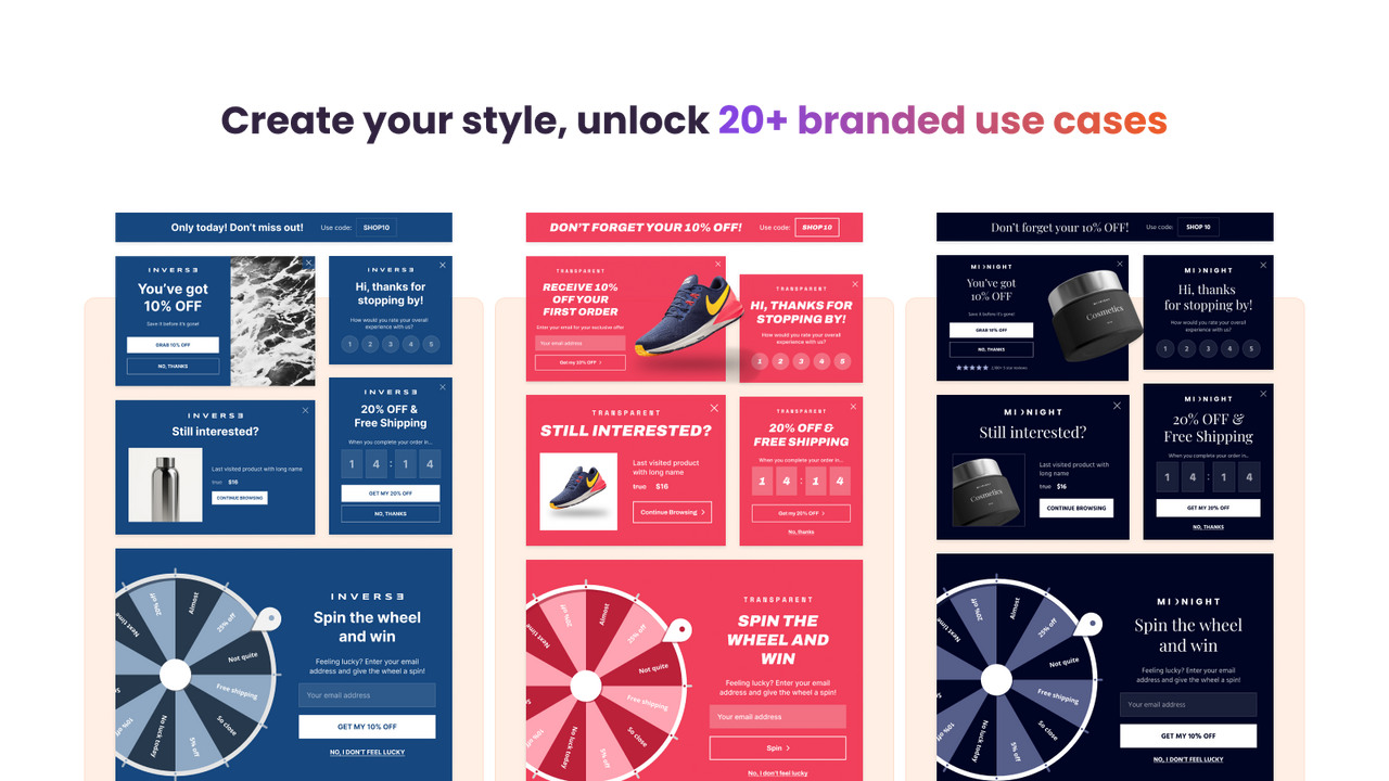 gamification, lucky wheel, product recommendation popups