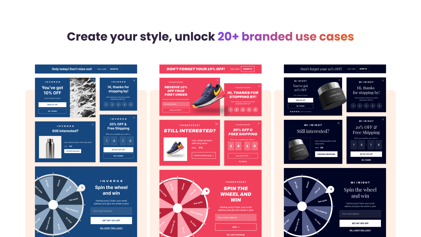 gamification, lucky wheel, product recommendation popups